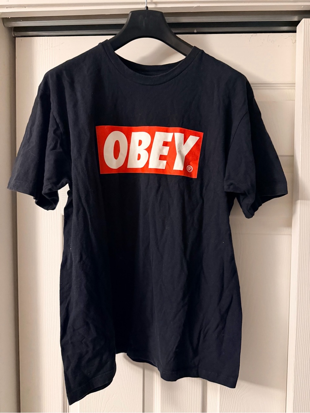 OBEY Men's Black Graphic Logo T-Shirt Good Condition Sz L